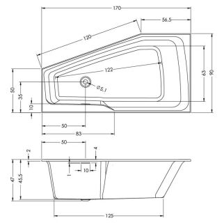 Акриловая ванна Riho Rethink Space Fall Plug and Play B113009005 R, угловая, левая, заполнение через перелив 170х90см белый